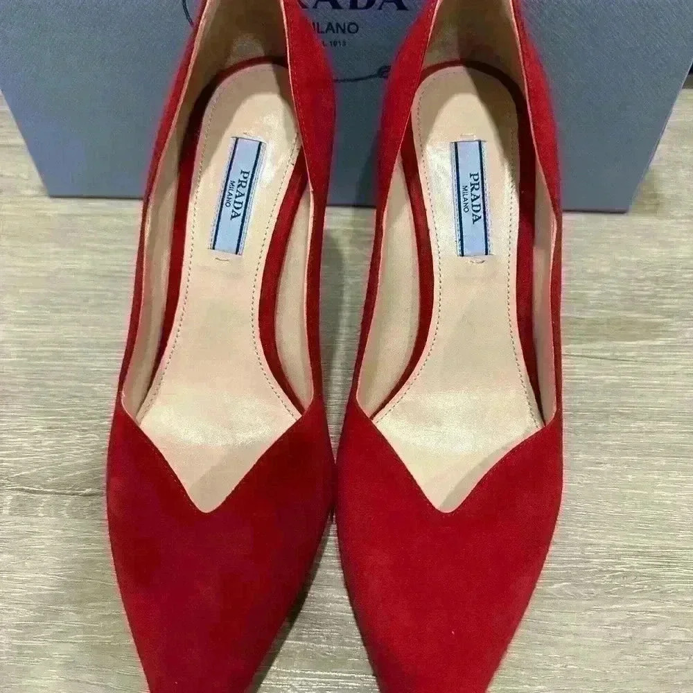 Prada red Suede pointy Heels